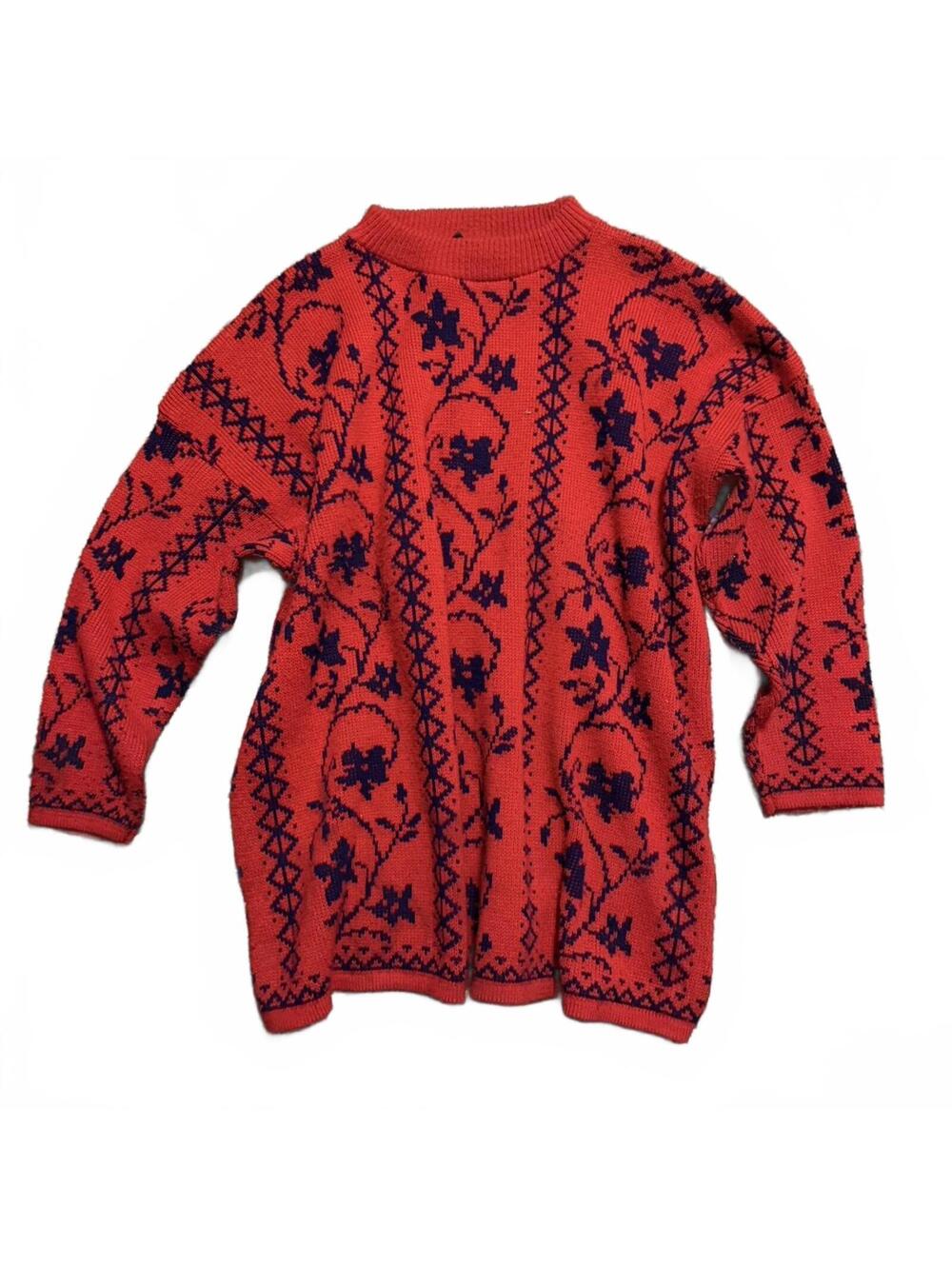 Red and Black retro 90s Knit Sweater Measures Size XL